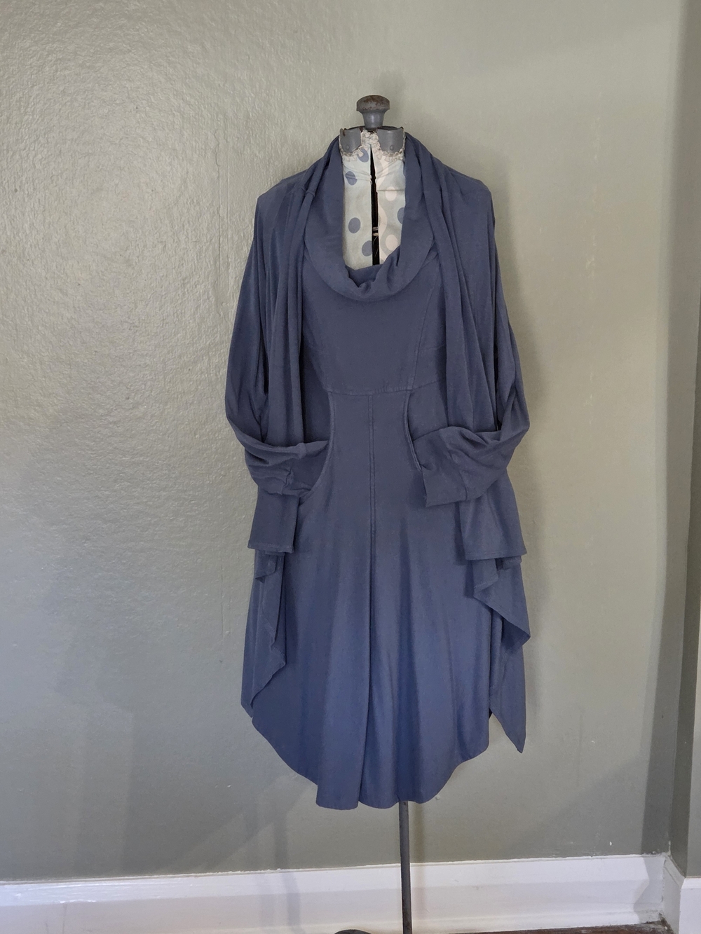 Kiya Tomlin Relaxed Signature Dress In Slate Blue Dress with Cardigan